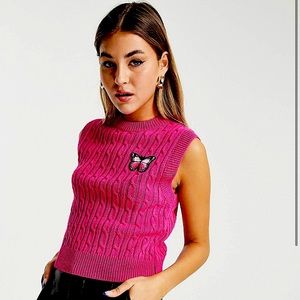 ASOS Pink Knitted Vest with Butterfly, Size Small